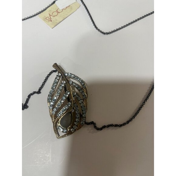 Crystal Leaf Gold-tone Pendant Necklace, 14" drop - Picture 7 of 10